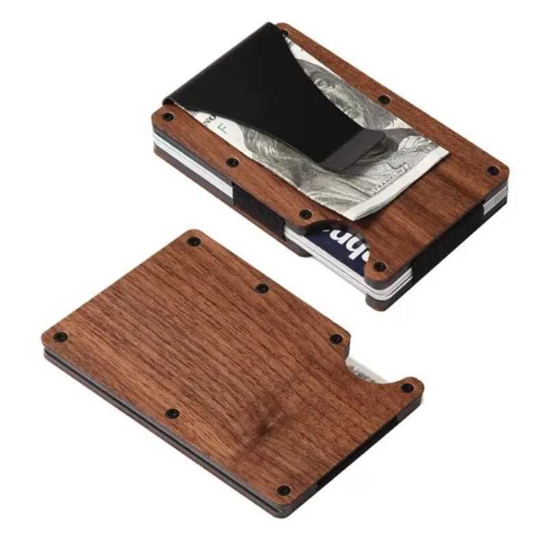 Minimalist Slim Wallet for Men - Slim RFID Wood & Aluminum Wallet With Credit Card Holder, Easily Removable Money & Cards