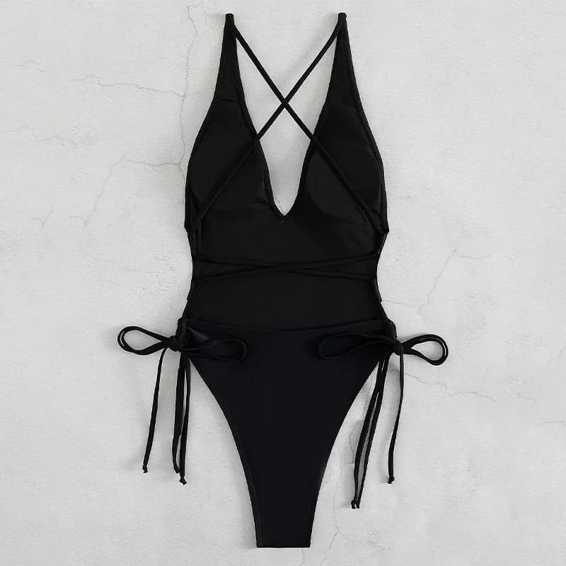 Sexy One Piece Swimsuit 2024 Plunging Swimwear Women Monokini Lace Up Bathing Suits Summer Swimming Suit Beach Wear