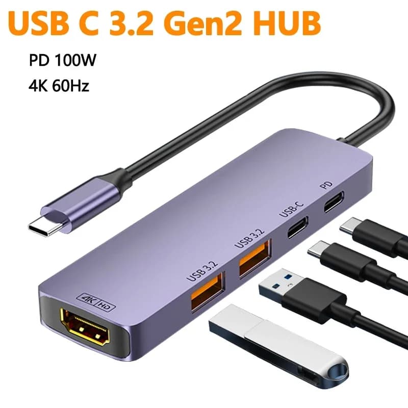 10Gbps USB C HUB 4K 60Hz Type C to HDMI-compatible PD 100W USB Splitter Adapter For iPhone 15 Macbook Air Pro Samsung S23 24 Dex