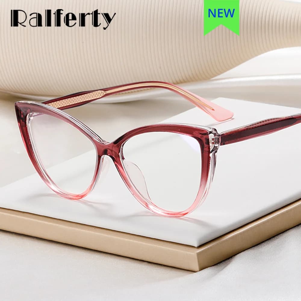Ralferty Luxury Women's Eyeglass Frames Transparent Cat Eye Grade Glasses Frame Prescription Medical Spectacle No Degree TR90