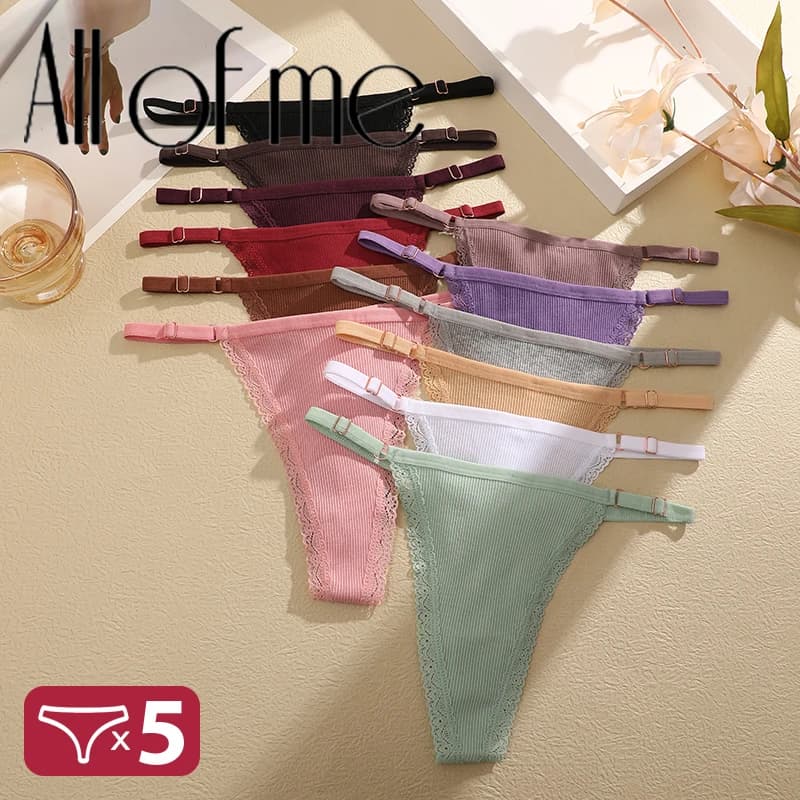 5PCS/Set Cotton Panties Sexy G-String Women's Underwear T-Back Lingerie Femme Underpants Briefs Adjustable Waist Thong Intimates