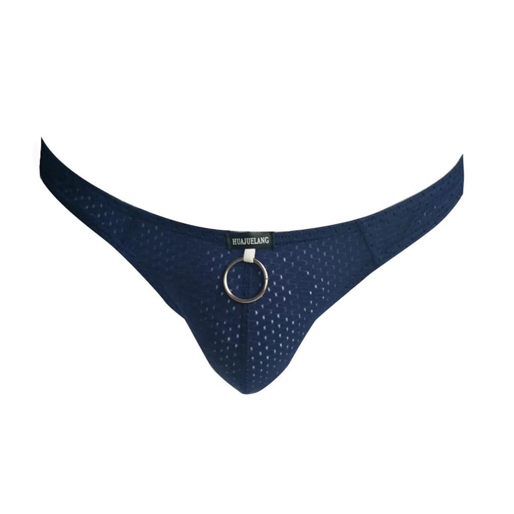 Men Rings Decor Sex Thongs Mesh Breathable Underwear Low Waist Sexy G-strings Underpants