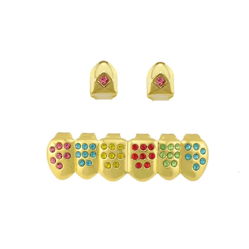 Hip Hop Iced Out Bling Zircon Teeth Grillz For Unisex Cubic Zircon Paved Teeth Grills Caps Top Grillz Hip Hop Jewelry