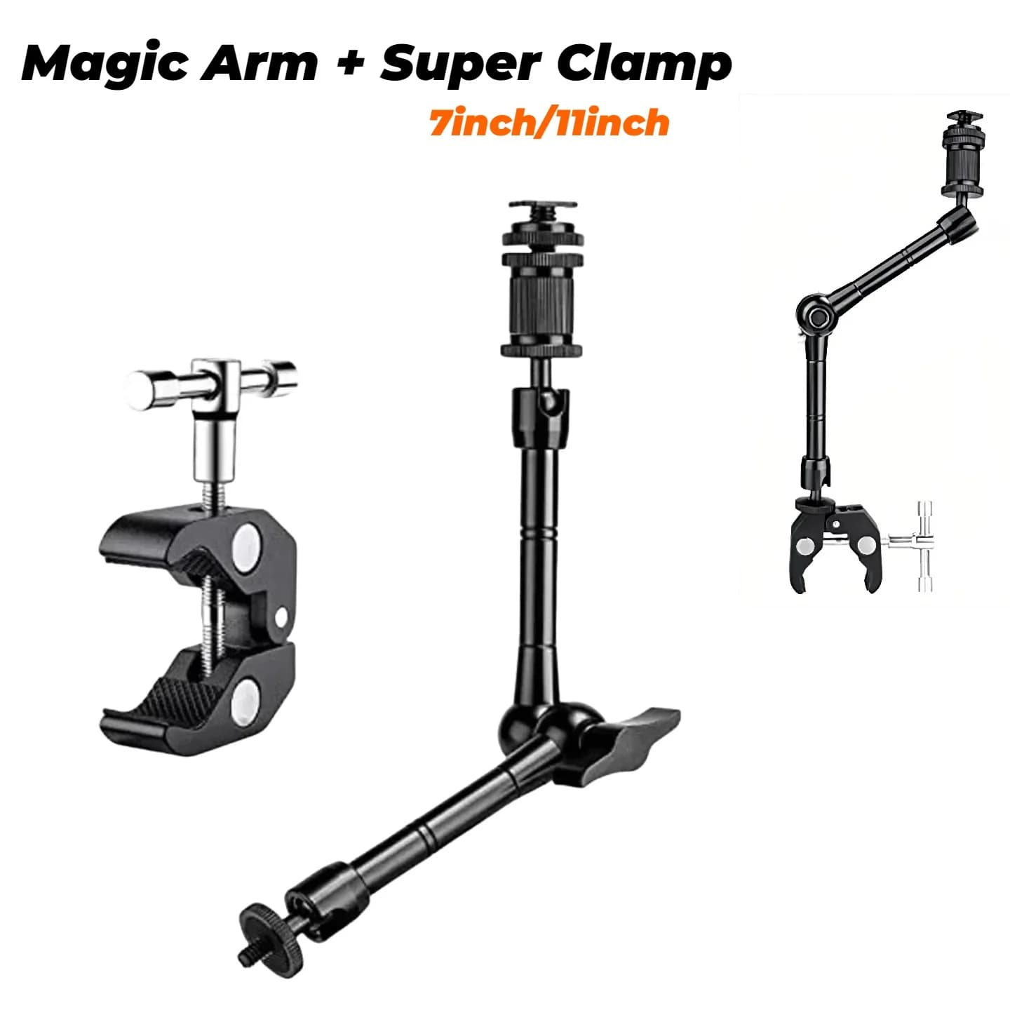 7 inch or 11 inch Articulating Magic Arm + Super Clamp for DSLR Rig Camera to LCD Monito, LED Video Light Camera Accessories