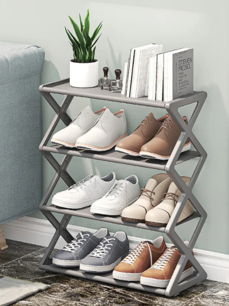 3-Tier Stackable Shoe Rack, Foldable X-Design Plastic Organizer for Entryway Bedroom Dorm, Easy Assembly Space Saving