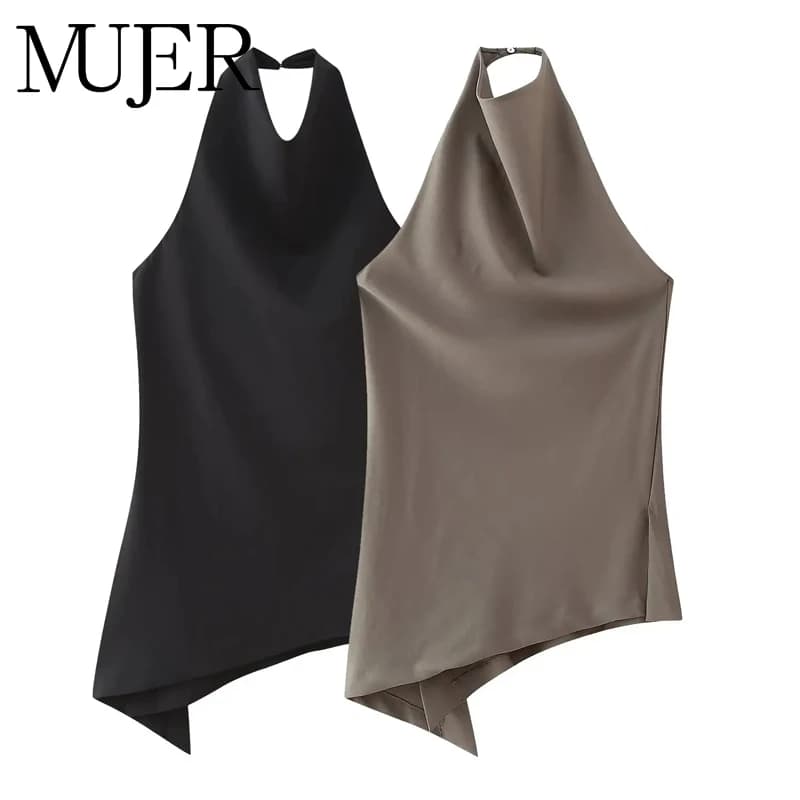 MUJER Halter Backless Tops Woman 2025 Summer Tanks Camis Tops for Women Asymmetric Beach Top Women off Shoulder Long Top Female