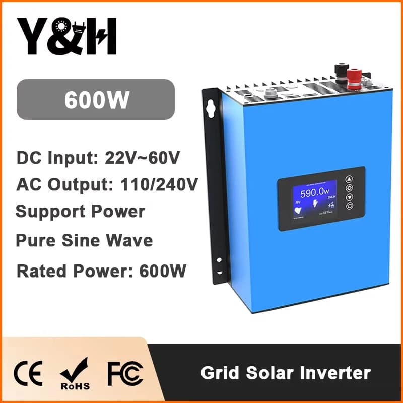 Y&H 600W MPPT Solar Grid Tie Inverter DC26V-60V to AC120V-230V with Limiter Sensor PV/ Battery Discharge Inverter
