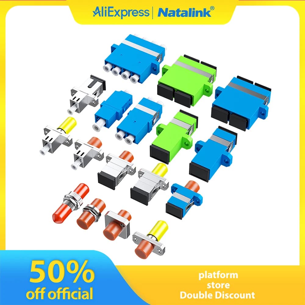 Natalink 10pcs SC/LC/FC/ST Fiber Optic Coupler APC/UPC Simplex Duplex Quad Flange Adapter for Single Mode OS2 Pigtail Patch Cord