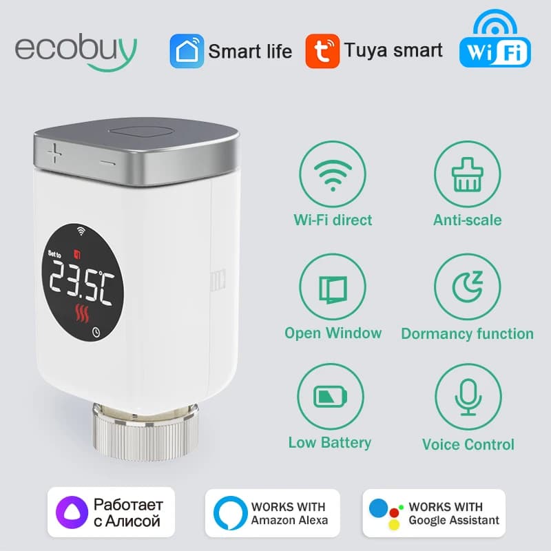Tuya Smart Wifi Thermostatic Head Radiator Valve Actuator Heating Temperature Controller Smart Life Alexa Google Home Alice