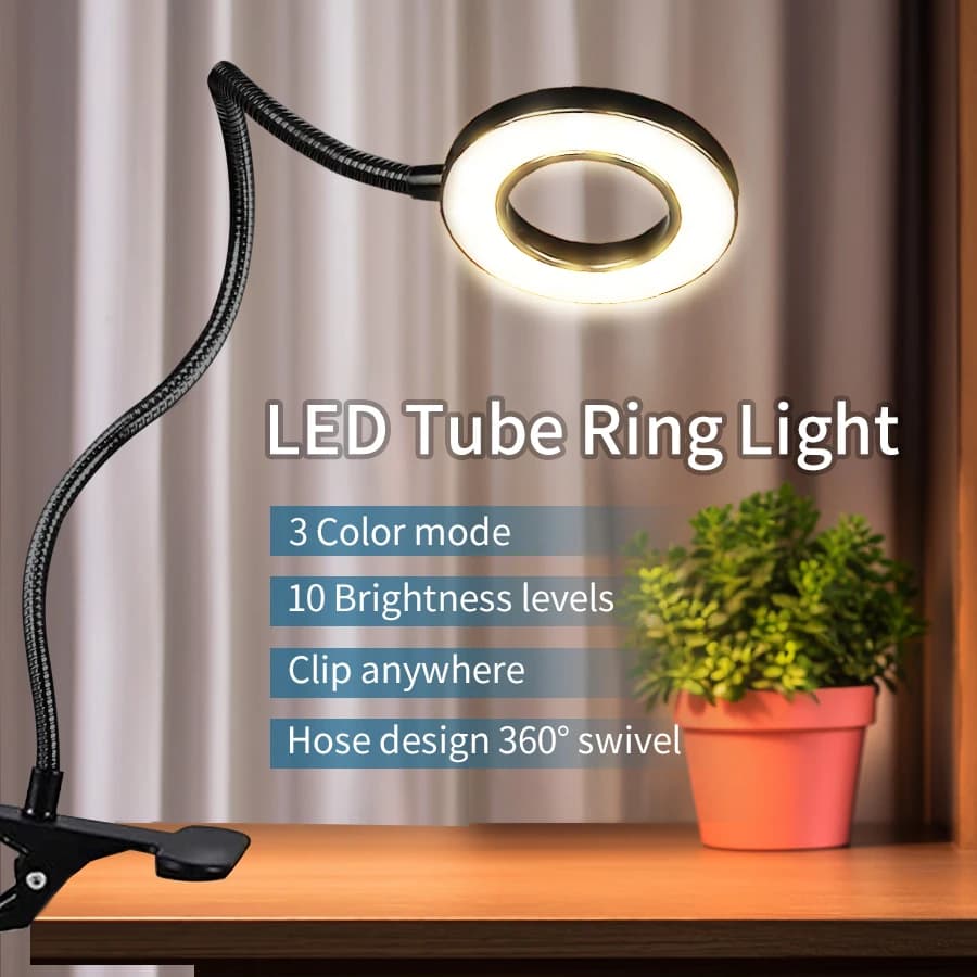 LED Desk Clip Study Lamp USB 3 Colours Adjustable Bedside Desk Night Lamp Multi-purpose Flexible Black Reading Lights