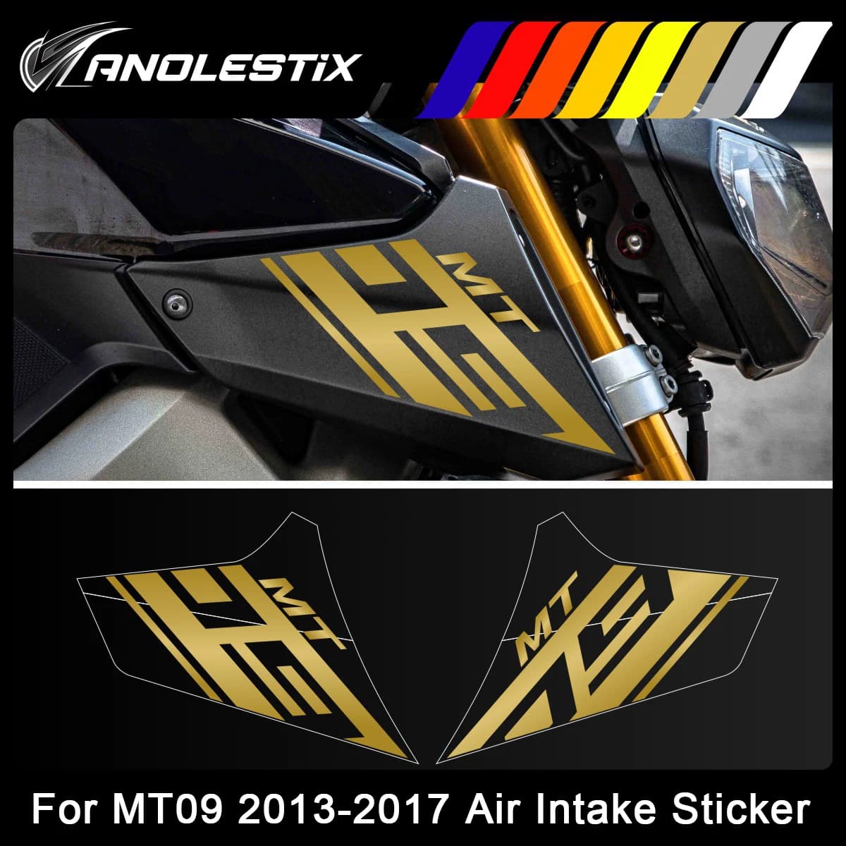AnoleStix Reflective Motorcycle Logo Set Air Inlet Emblem Decals For YAMAHA MT09 MT-09 2013 2014 2015 2016 2017