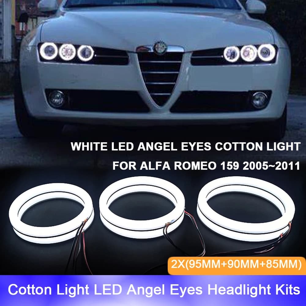 6rings LED Cotton Light Angel Eyes Headlights For Alfa Romeo 159 Brera Spider 2005-2011 DRL Front Halo Ring Kits White Canbus