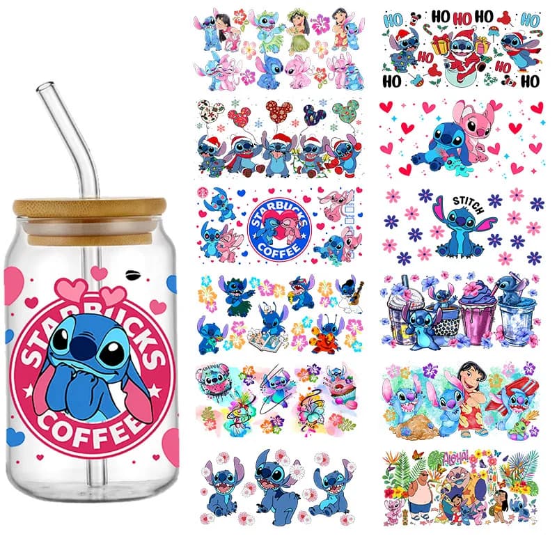 Disney Stitch 16oz DTF Sticker Cups Cool Personalize UV Wrap Transfer Sticker Custom Labels DIY Logo Selfadhesive Waterproof