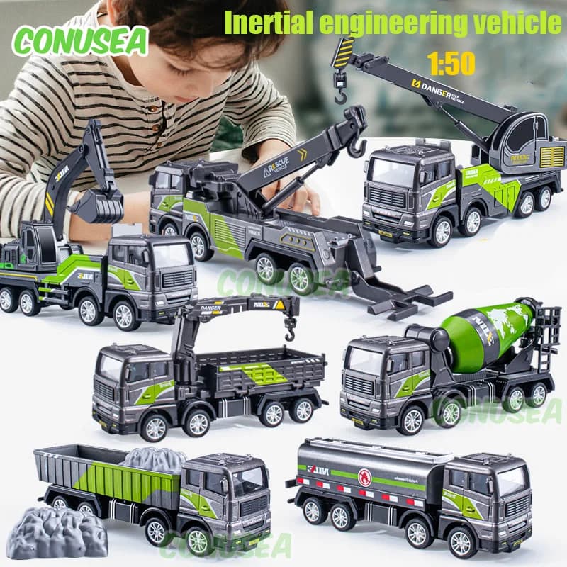 1/50 Diecast Engineering Vehicle Excavator Bulldozer Car Model Simulation Alloy Head Dumper Truck Crane Tanker Toys for Kids Boy