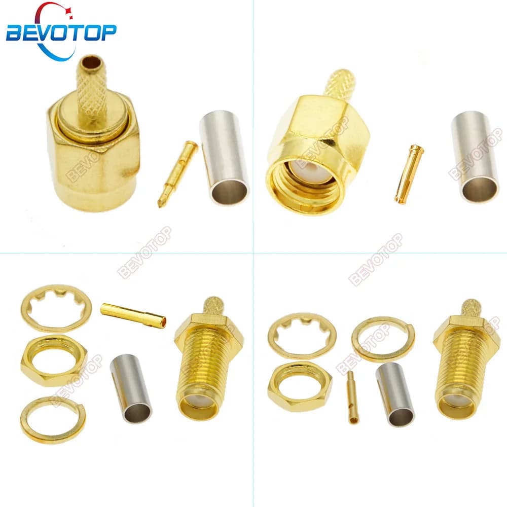 100pcs/lot SMA Male/Female Or RP-SMA Male/Female Center Nut Bulkhead Crimp RG174 RG316 LMR100 RF Connector Gold Plated 50 Ohm