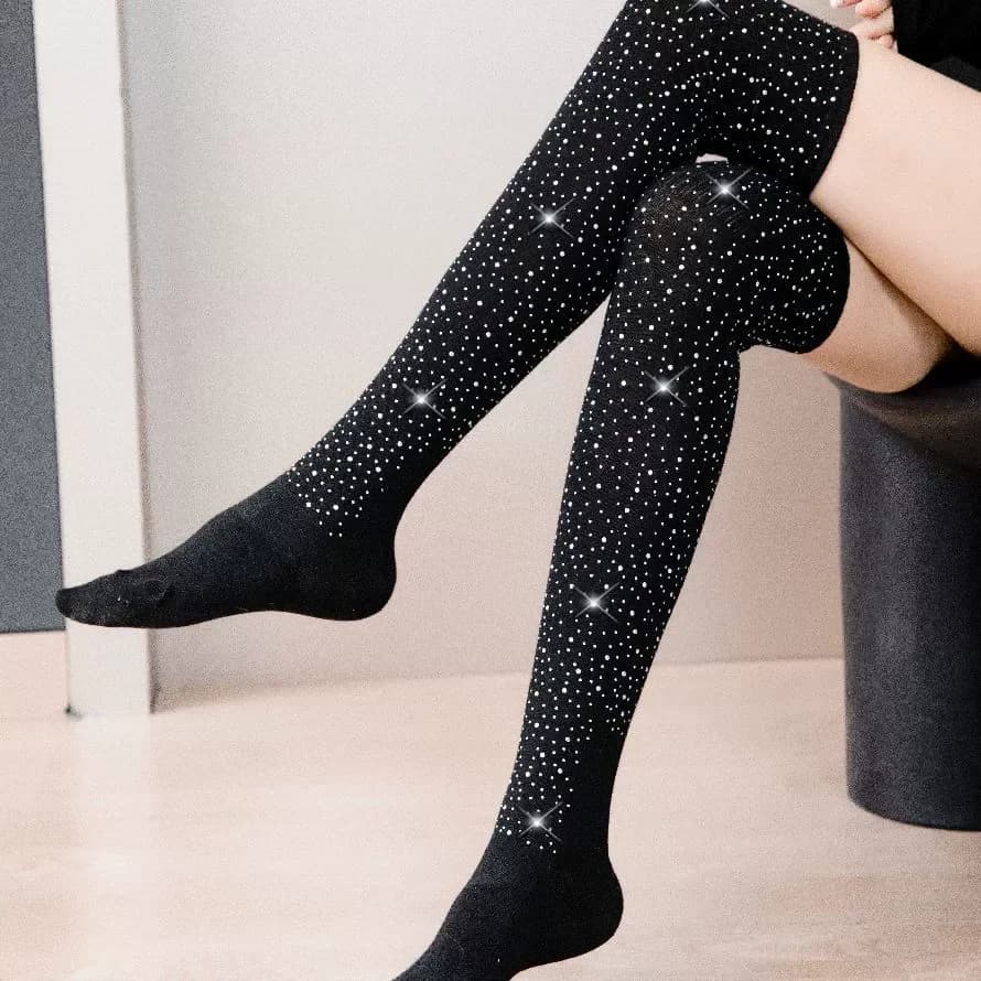 Sexy Rhinestone Lingeri Long Sock Women Long Sock Thigh High Over The Knee Stockings Sexy Lolita Ladies Girls Warm Knee Socks