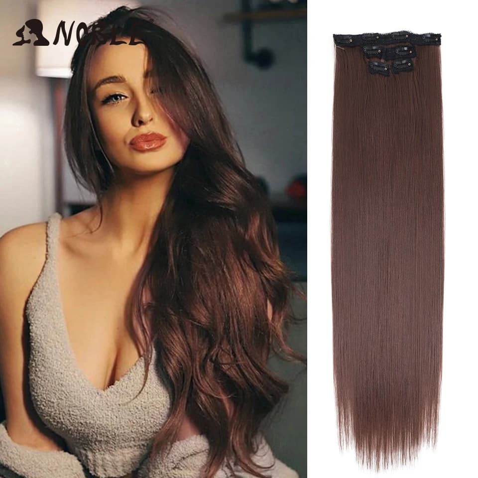 Noble Hair Synthetic Clip Hair Extensions 4Pcs/Set 24 Inch Long Straight Ombre 8 Clips In Hair Extensions For Women Hair piece