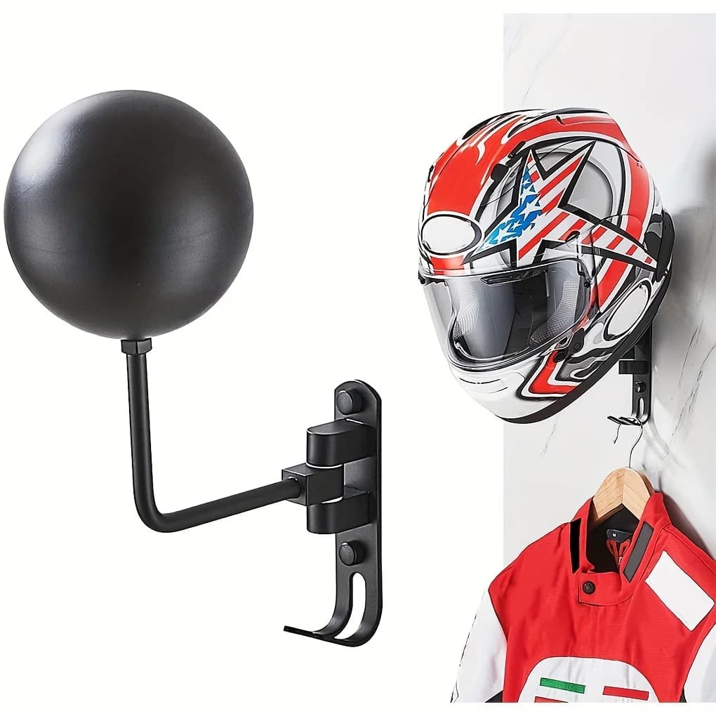 Motorcycle Helmet Rack Wall Mount Helmet Holder 180° Rotation Helmet Hanger With Hooks For Coats Caps Bike Baseball Rugby Helme