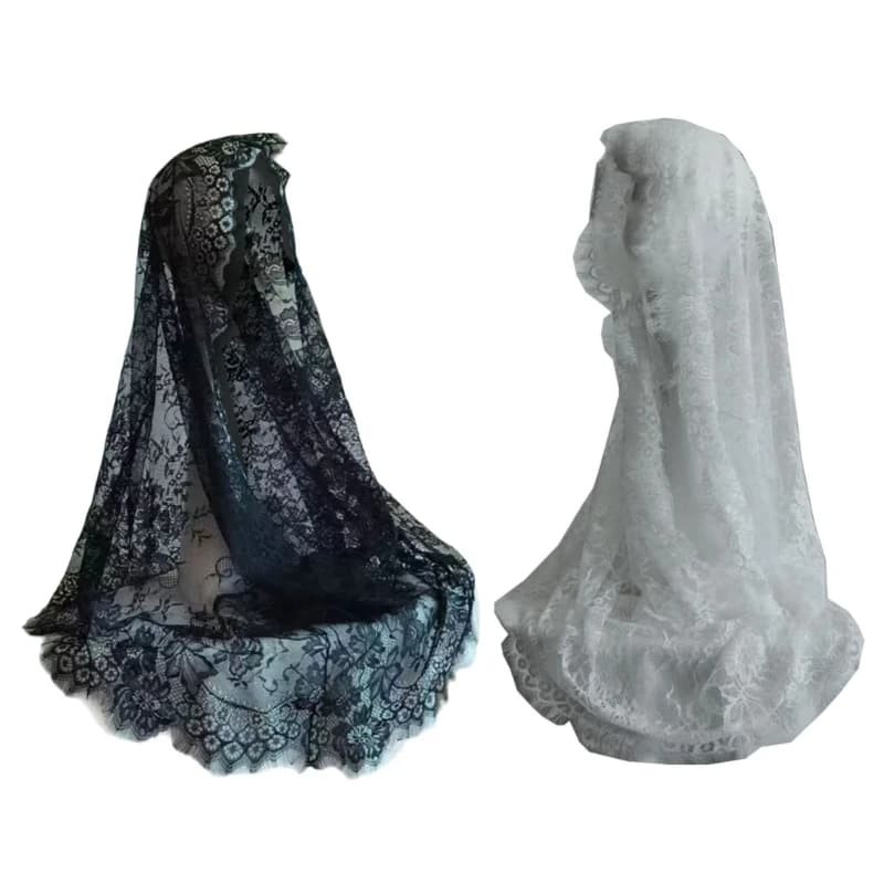 Lace Border Bridal Veils Halloween Muslims Length Appliques Elegant Veil for Bachelorettes Party