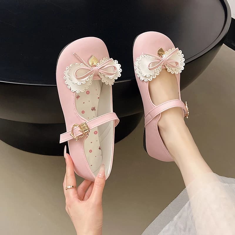 Spring New Coarse Heel Single Shoes Women's Fashion Round Head Shallow Bow Anti-slip Wear-resistant Mary Jane Shoes