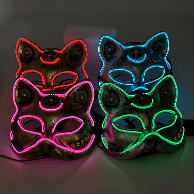 LED Steampunk Dance Mask Disco Night Clubs Masquerade Masks Decor Light Up Cat Masquerade Dance Masked Feather Steampunk Mask