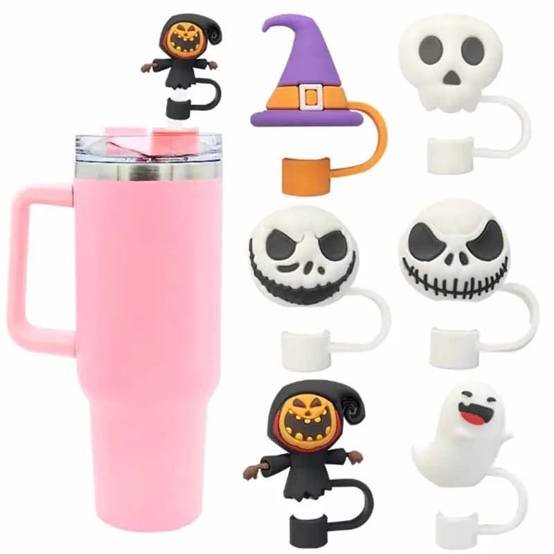 New Halloween 10mm Straw Covers Cap Compatible with Stanley 30&40 Oz Tumbler,Cute Ghost Straw Toppers,Reusable Dust-Proof Straw