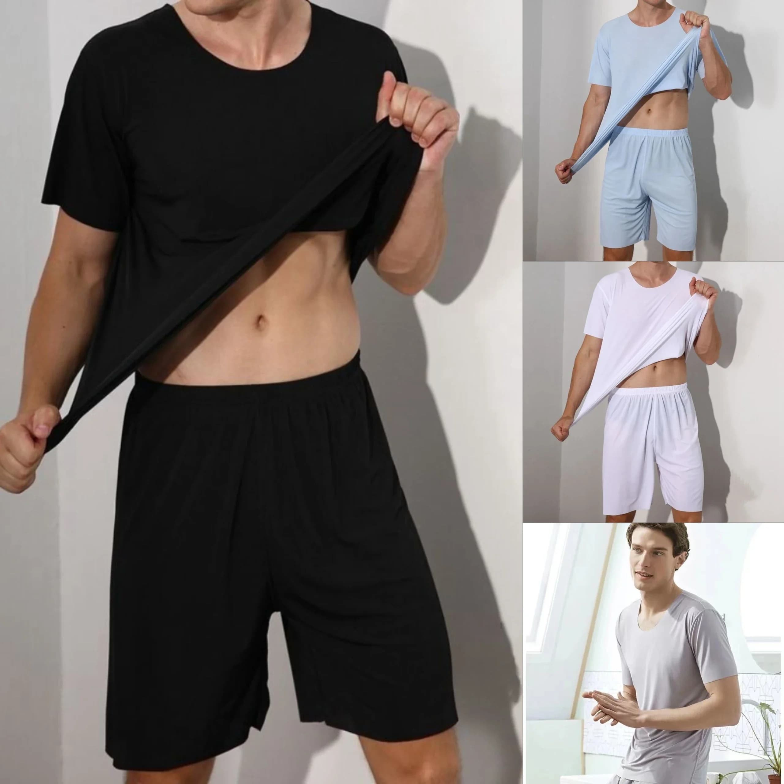 Men's two-piece ice silk pajamas Loungewear men's Plus Size Pajamas Home Set Men's summer thin modal short sleeve pajamas