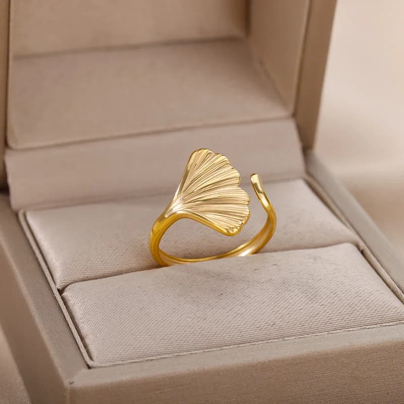 Vintage Ginkgo Leaf Rings For Women Stainless Steel Adjustable Open Finger Ring 2024 New Wedding Aesthetic Jewerly anillos mujer