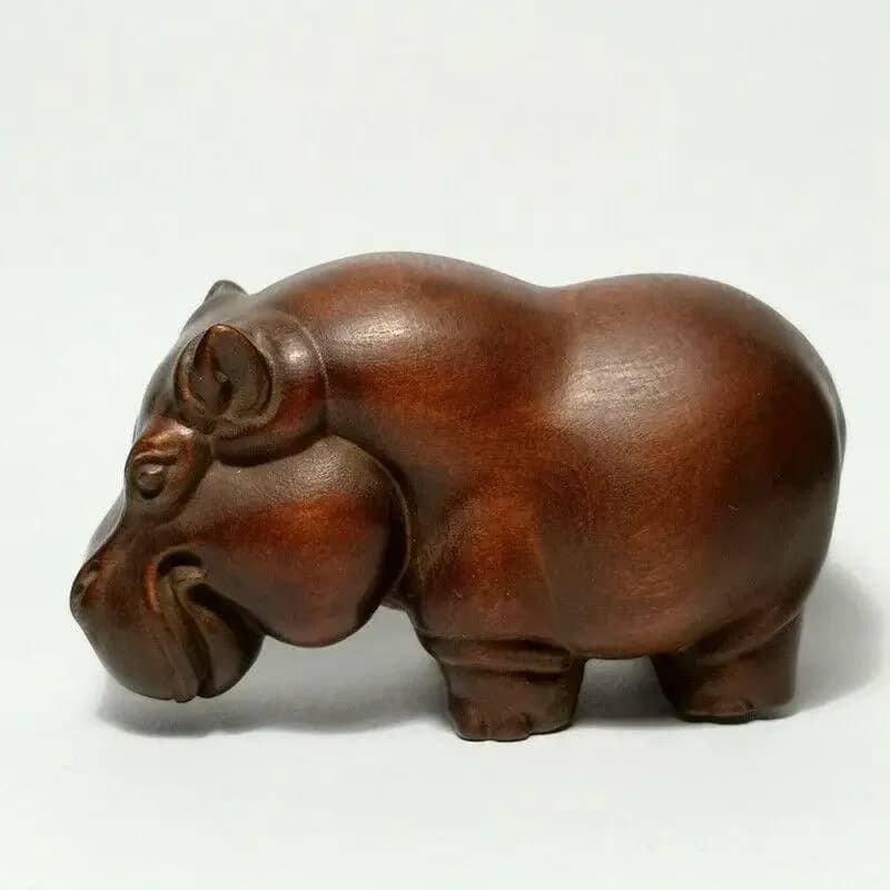 Japanese boxwood hand carved river horse Figure statue netsuke collectable Gift