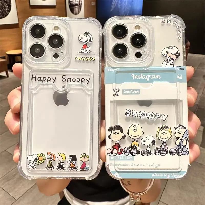 Korea INS Cute Snoopy Card Bag Case for Samsung Galaxy S24 Ultra S22 S23 Plus S20 S21 FE A55 5G A54 A53 A52 A52S A35 A23 A24 A33