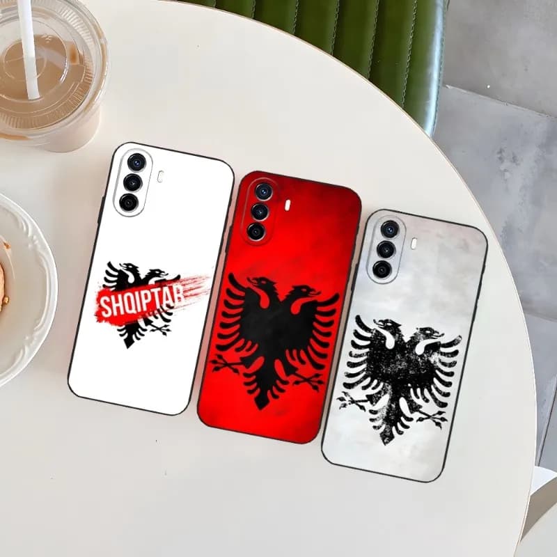 Albania Flag Eagle Phone Case For Huawei P50 P30 P40 Mate 30 50 40 NOVA 10 9 8 Pro Plus Black Soft Cover
