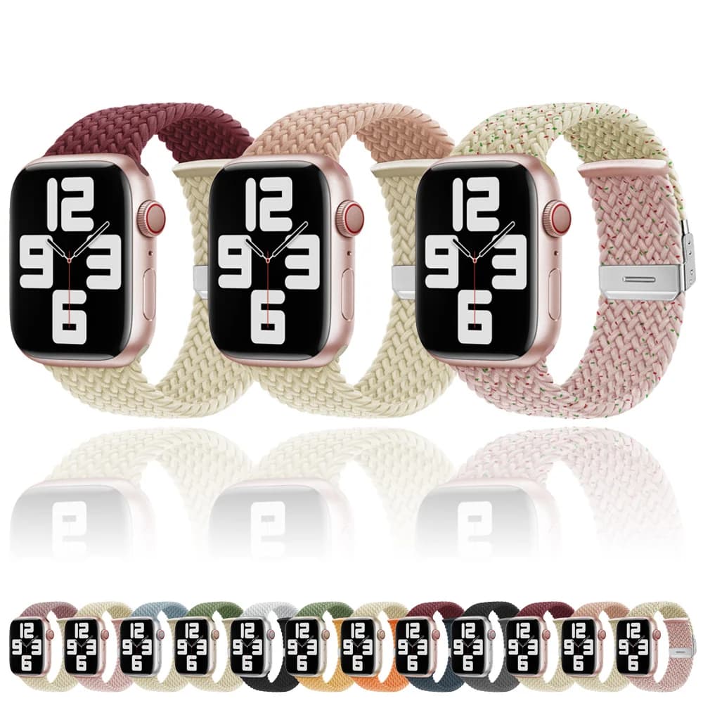 Nylon Stretch Bands for Apple Watch Strap 44mm 45mm 49mm 40mm 41mm 42mm Colorblock Woven bracelet iWatch series 9 8 7 SE 6 5 4 3