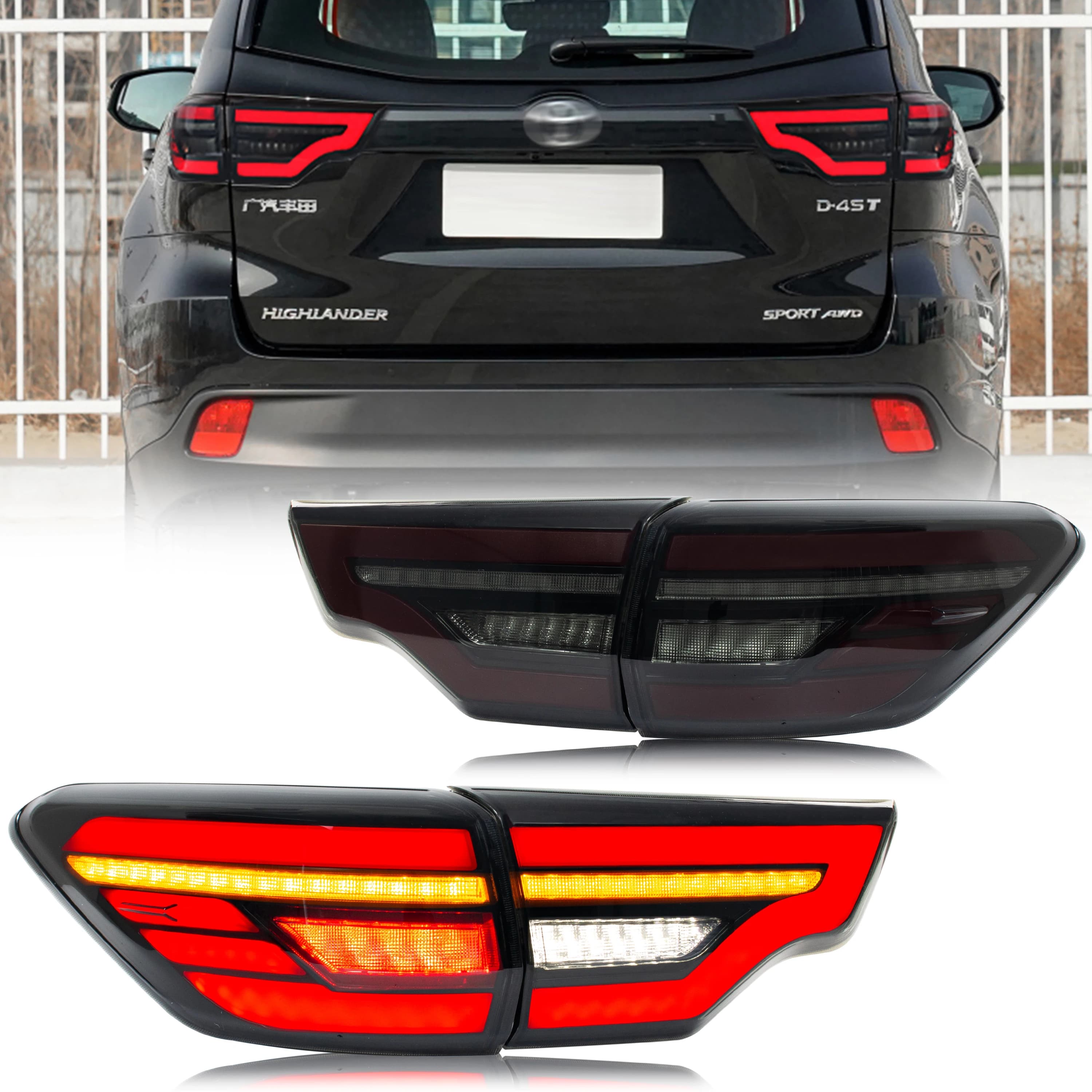 LED Tail Lights for Toyota Highlander 2014-2018 Start up Animation Sequential Indicator Rear Lamps Assembly