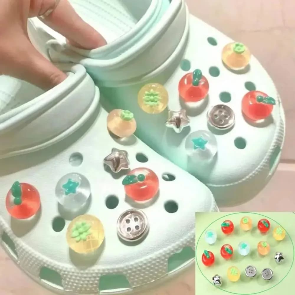 14pcs Shoes Charms Removable Cute Transparent Tomatoes Shoe Accessories For Girls Summer Shoes DIY Hole