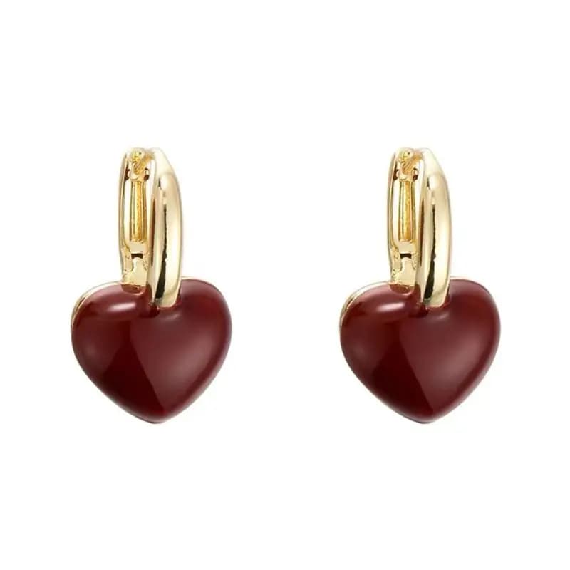 French Drop Glaze Red Love Earrings Female Harbor Style Niche High-end Sense New Year Chinese New Year Earring Retro Earring