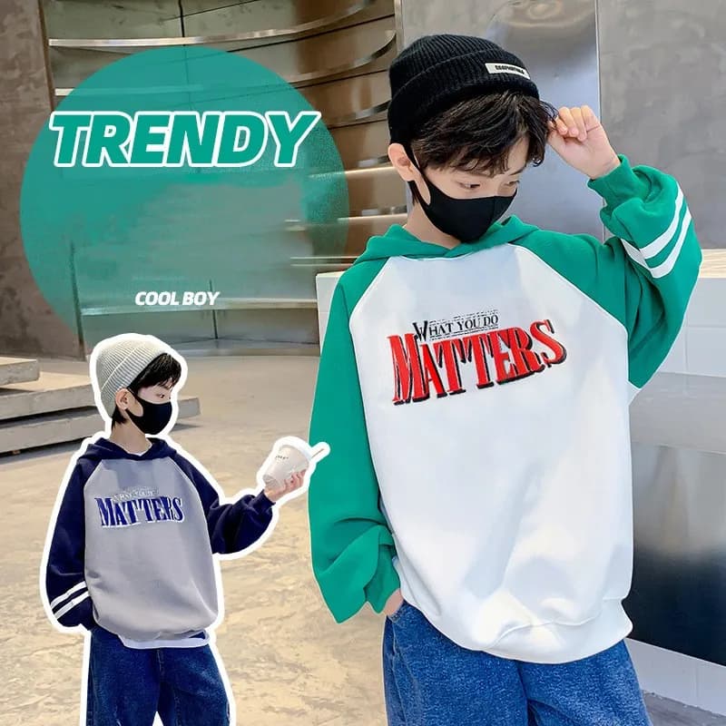 Spring Autumn Boys Cotton Contrast Alphabet Sweatshirt School Kids Track Hoodie Coat Tops Child Workout Pullover Jumper 5-16 Yrs