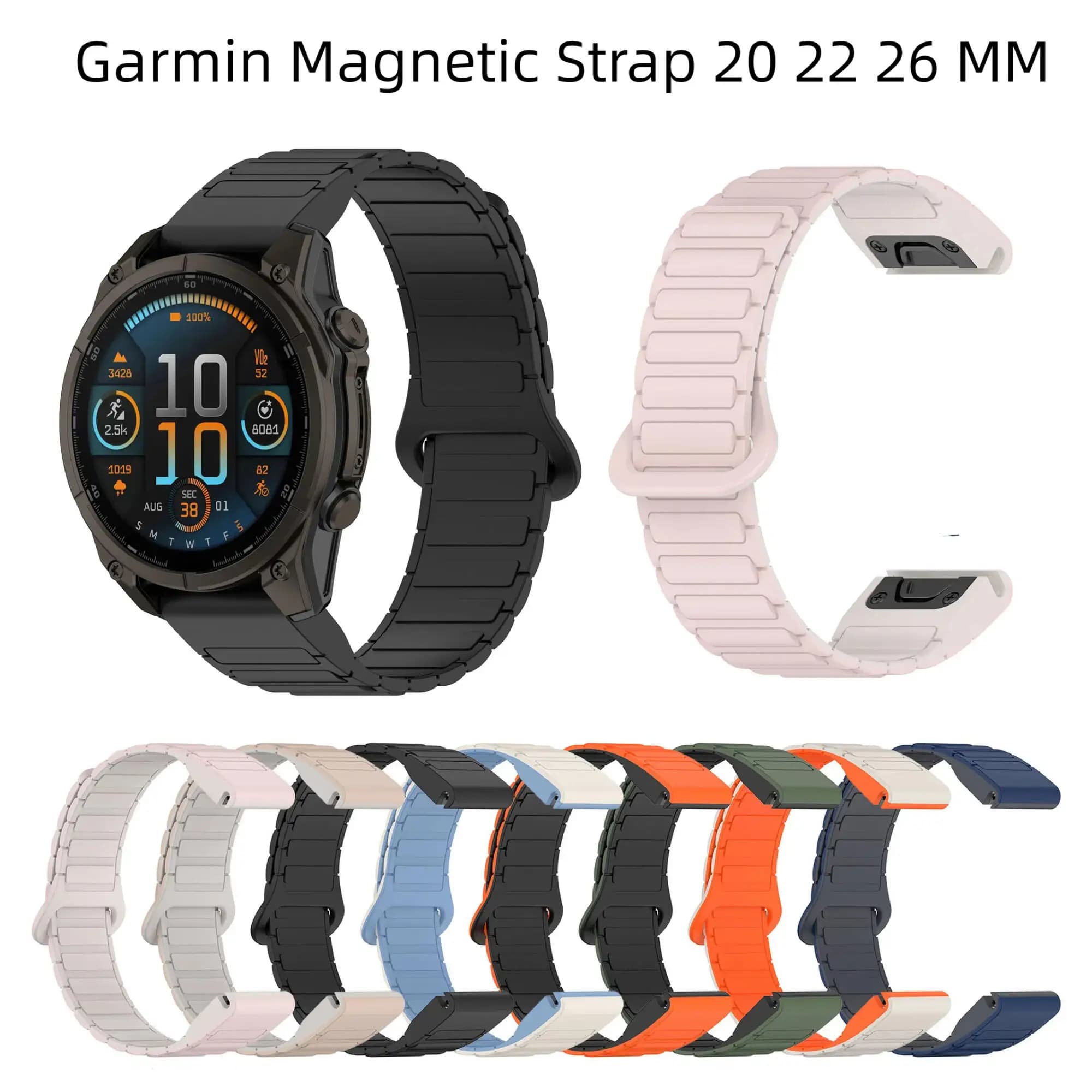 Compatible with Garmin Fenix 8 7X 7 7S Silicone Magnetic Bracelet Fenix 5X 5S Plus 3HR Strap 20mm 22mm 26mm QuickFit