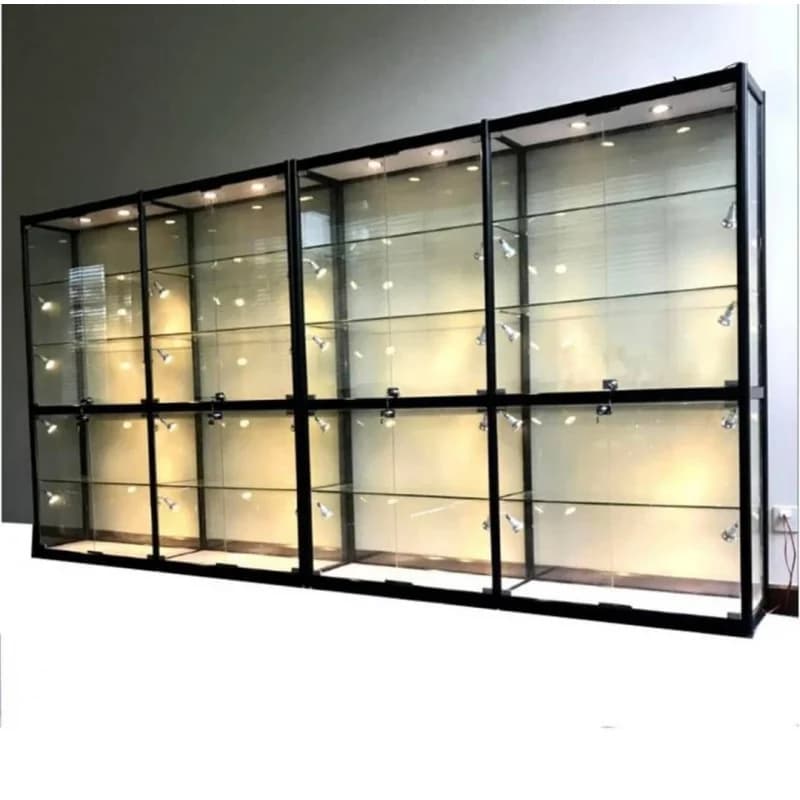 Custom, full aluminum frame display retail shop showcase with glass doors lockable wall showcase cabinet