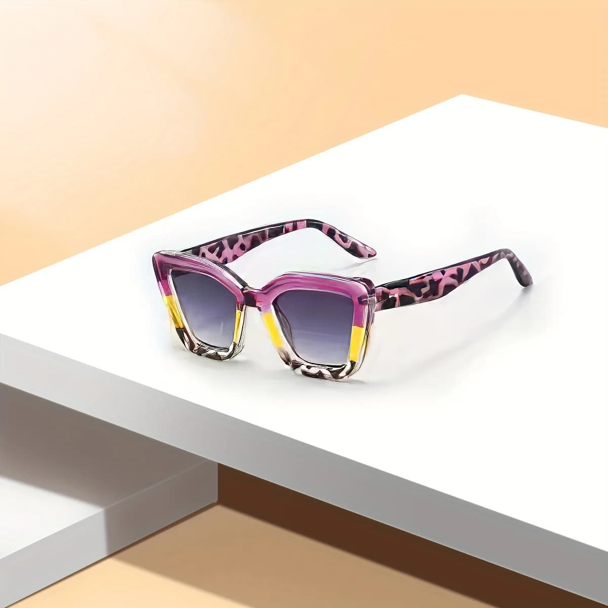 Unique Leopard Print Sunglasses for Women - Pink & Yellow Frame, Dark Lenses, Modern & Stylish
