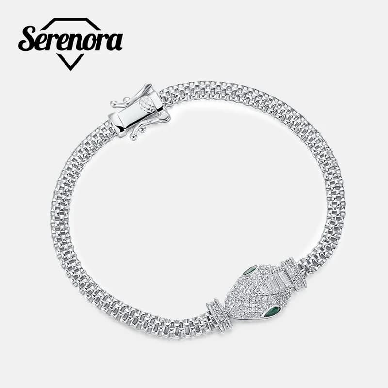 100% 925 silver bracelet for women Hollow snake head Green eyes luxury gift Hip Hop Animal Birthday Gifts Punk Jewelry