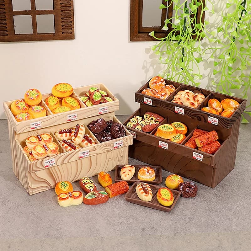 Mini Bread Cabinet For Dollhouse Miniature Bread Basket Miniature Simulation Bread Dessert Model Toys Supermarket Scene Decor