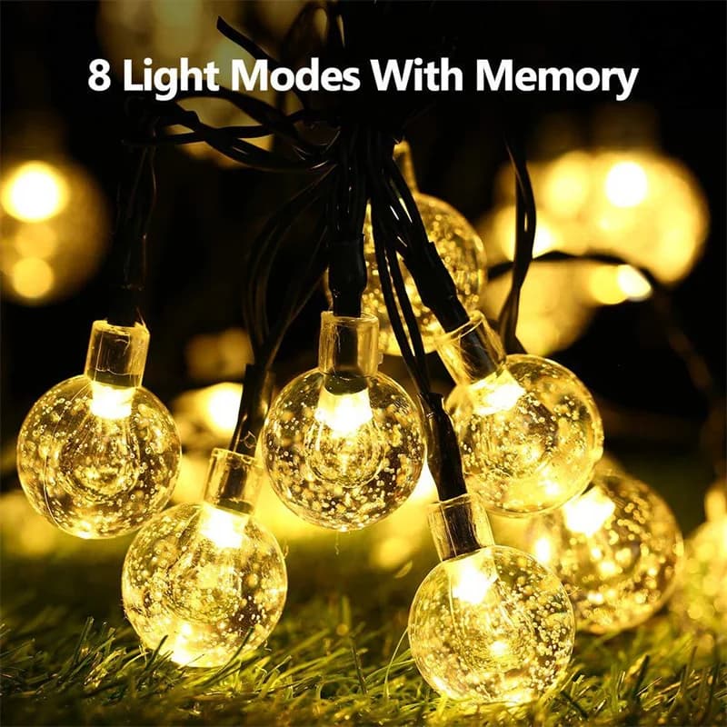 LED Solar String Lights Outdoor Waterproof Bubble Beads Fairy String Light 8 Modes Garden Wedding Party Christmas Decoration