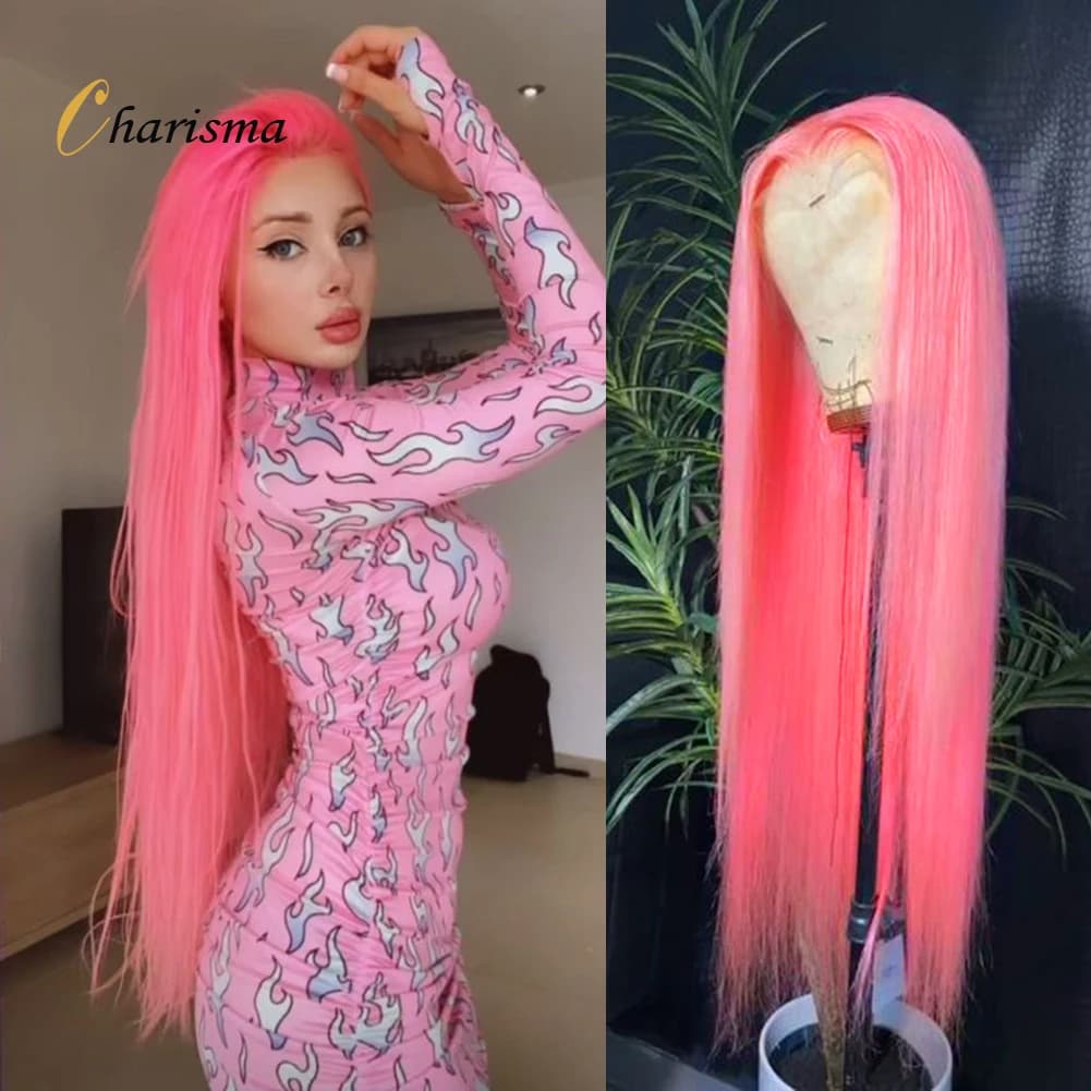 Charisma Pink Lace Front Wig Synthetic Wigs For Women Pre Plucked Hairline 26 Inches Long Silky Straight Hair Cosplay