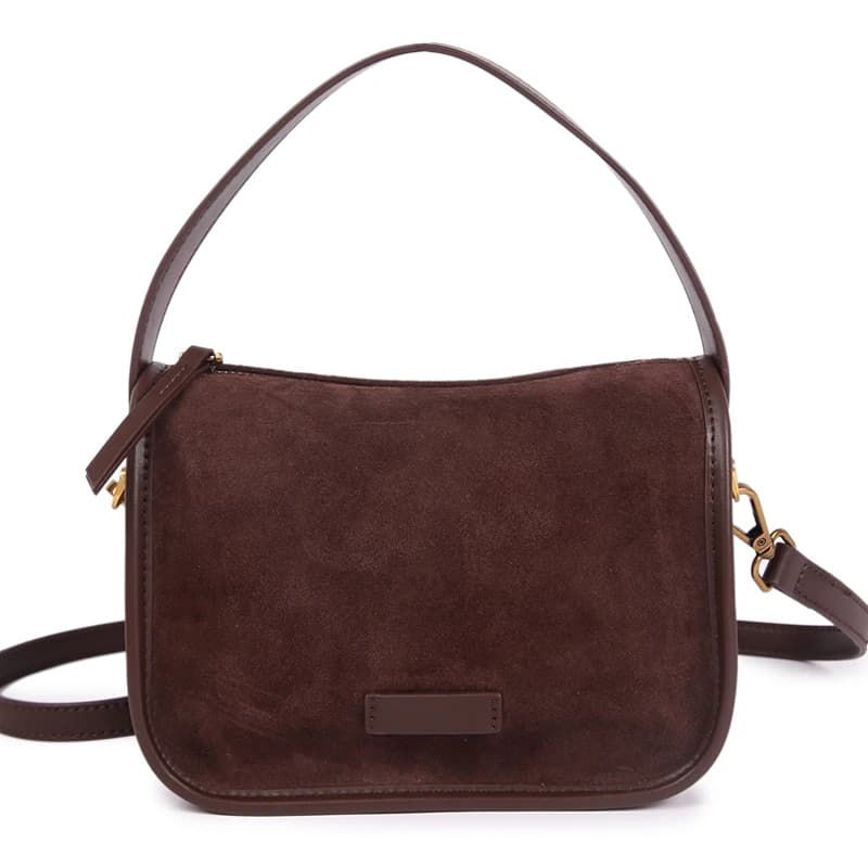 Suede Cowhide fashion ladies shoulder cross coffe bag luxury designer women brown handbag angola red
