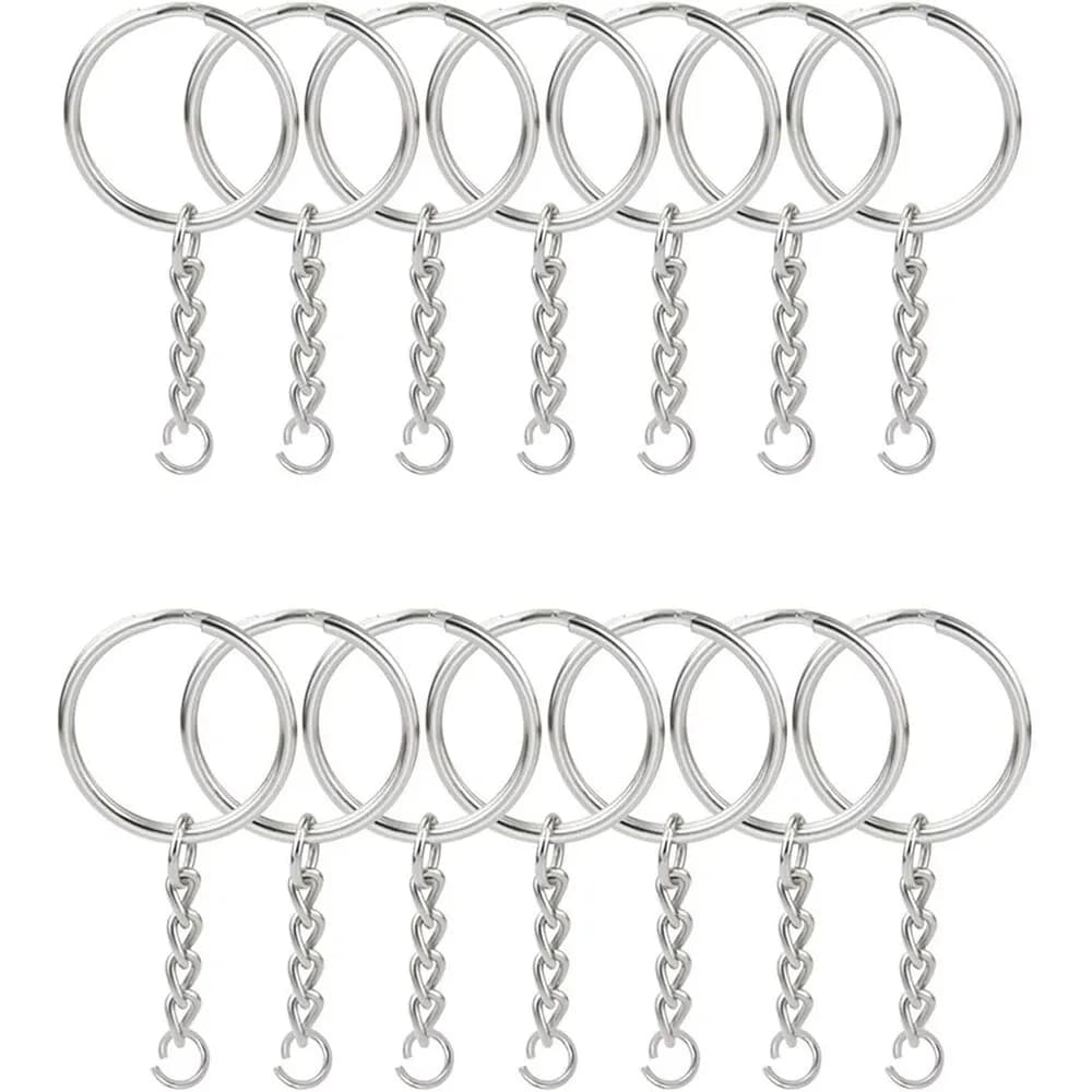 30PCS Split Key Ring with Chain 1 Inch and Jump Rings Silver Color Metal Parts with Open Jump Ring and Connector DIY Jewelry