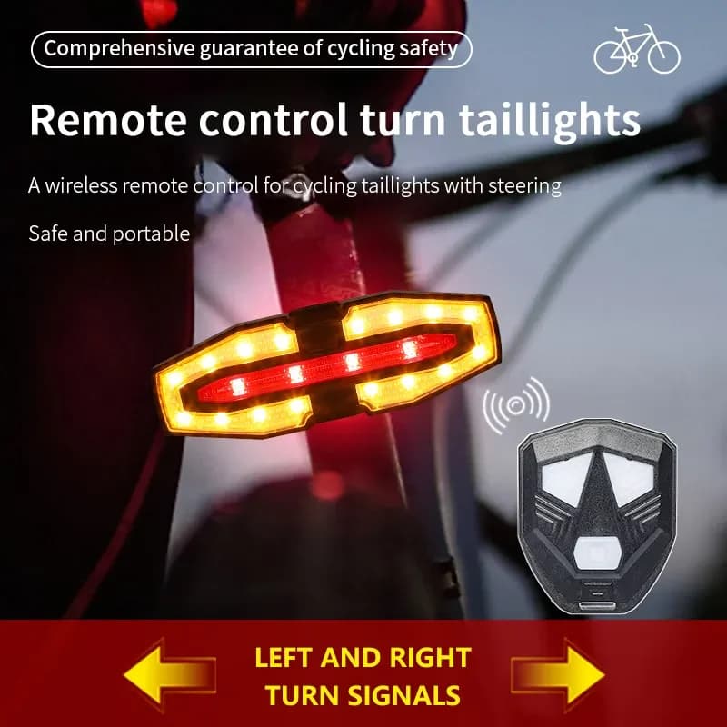 USB Rechargeable Bike Turn Signals Wireless Remote Control Waterproof Bicycle Rear Light