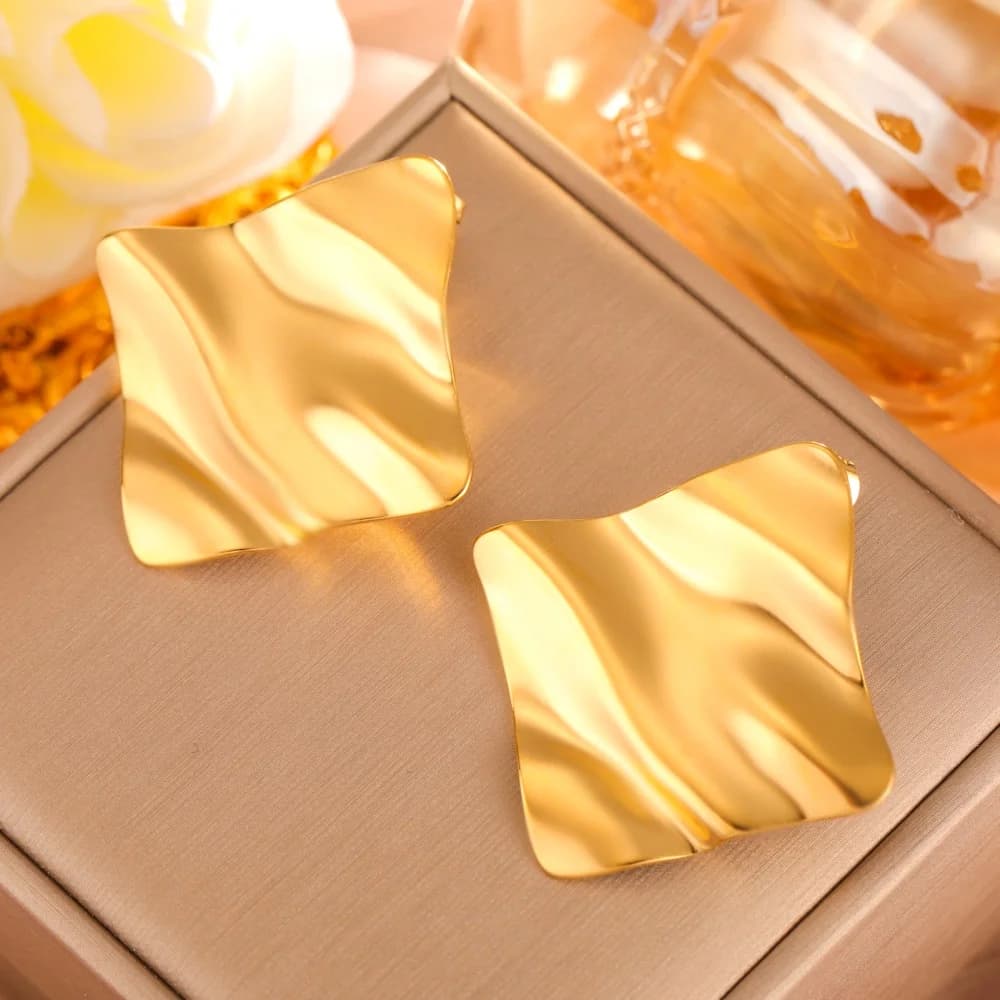 Water Ripple Square Stud Earrings for Women Girls Ear Jacket Geometric Earrings luxury Stainless Steel Jewelry Party Gifts