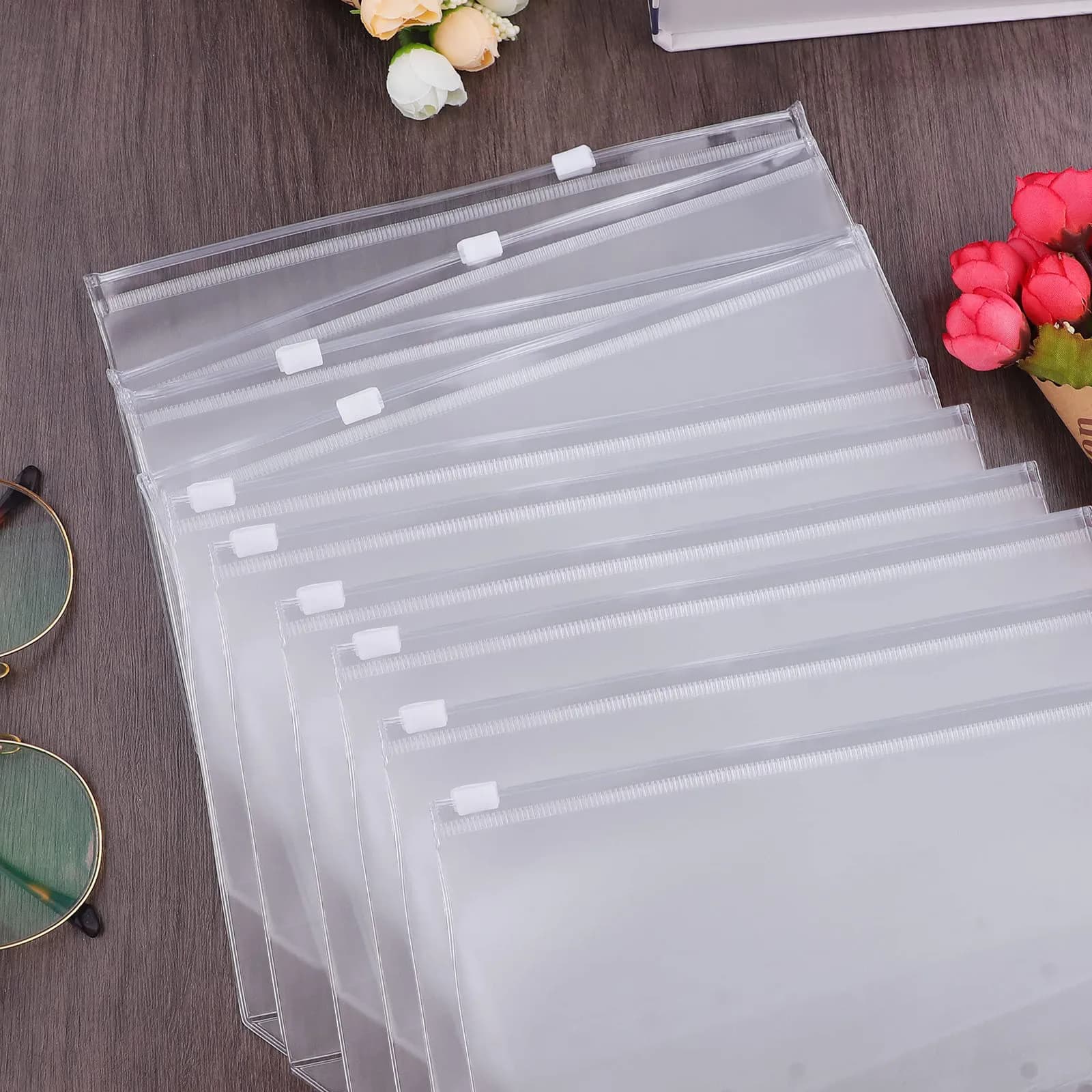 10PCS A6 Binder Pockets 6 Holes Cash Envelopes for Budgeting, Clear Zipper Folders for 6-Ring Binder, Waterproof PVC Organizer