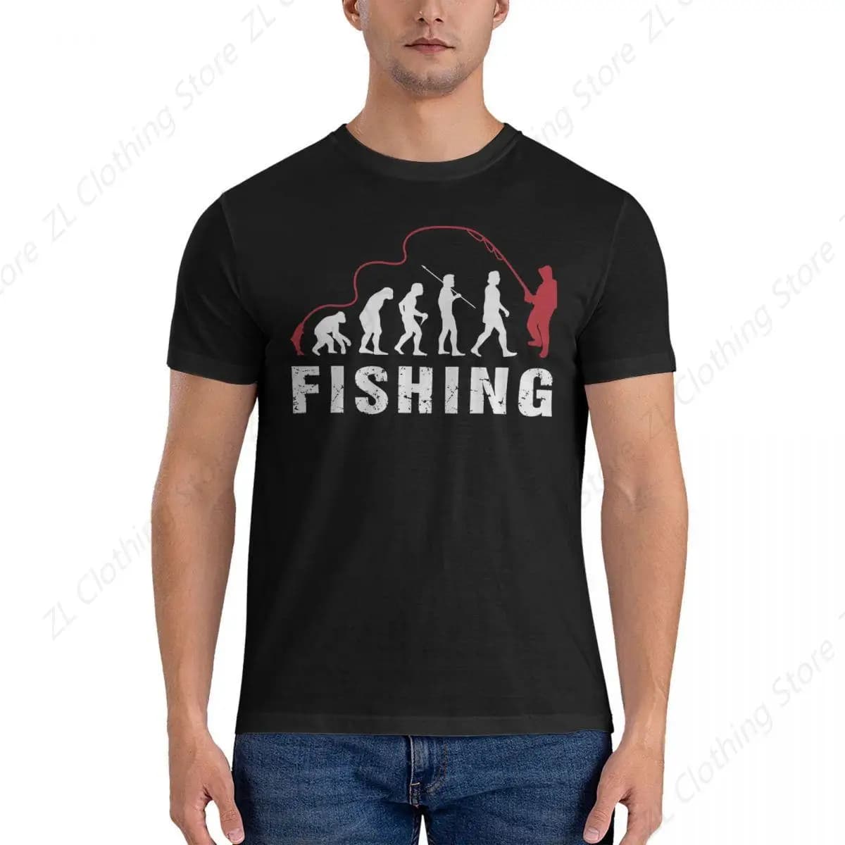 Evolution Into A Fisherman Men T Shirts Major league fishing Awesome Tee Shirt Short Sleeve Round Neck T-Shirt Cotton Gift Idea