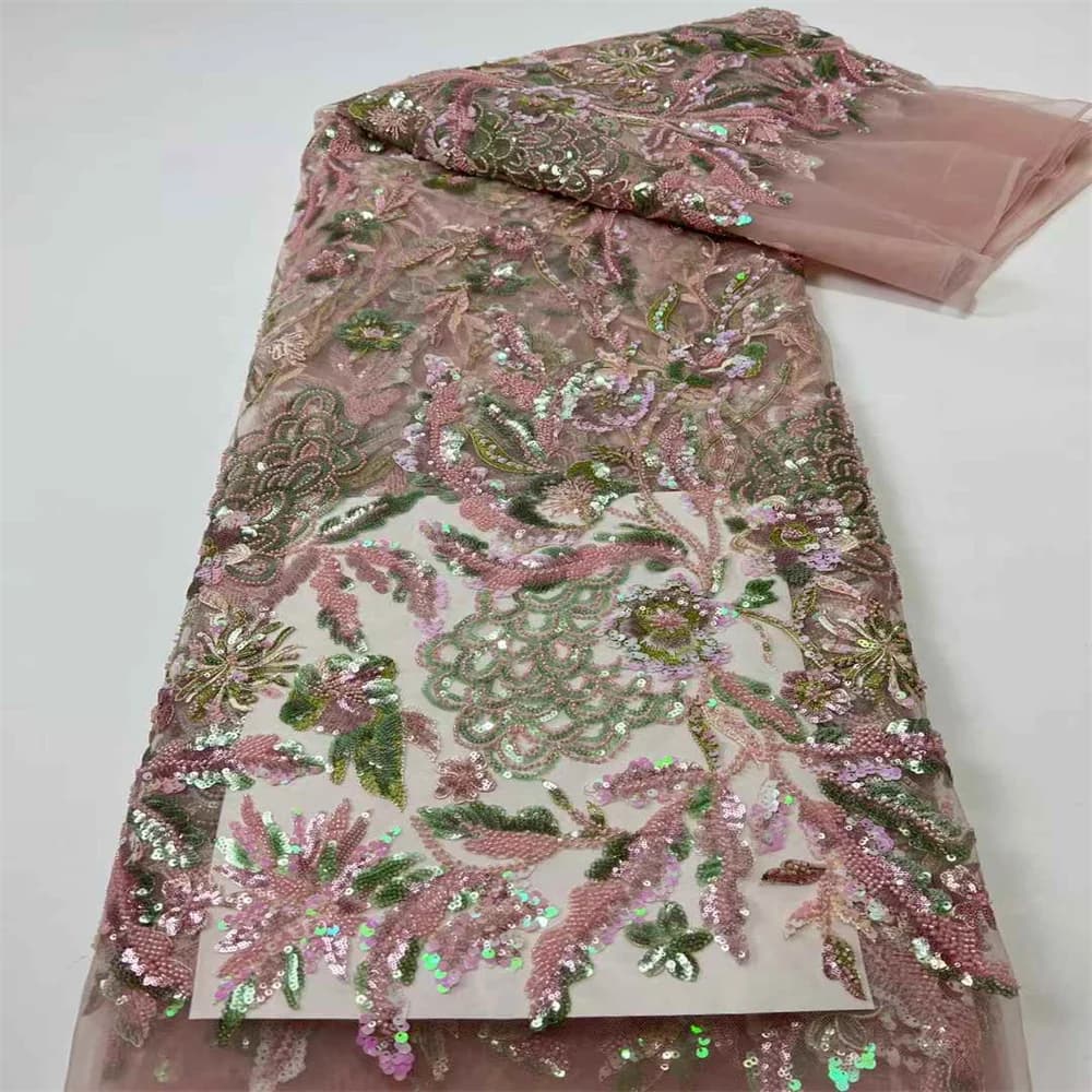 2024 New African Nigerian French High Quality 2024 Hot Sale Lace Fabric With Beads Sequins Bride Party Wedding Embroiderg Dress